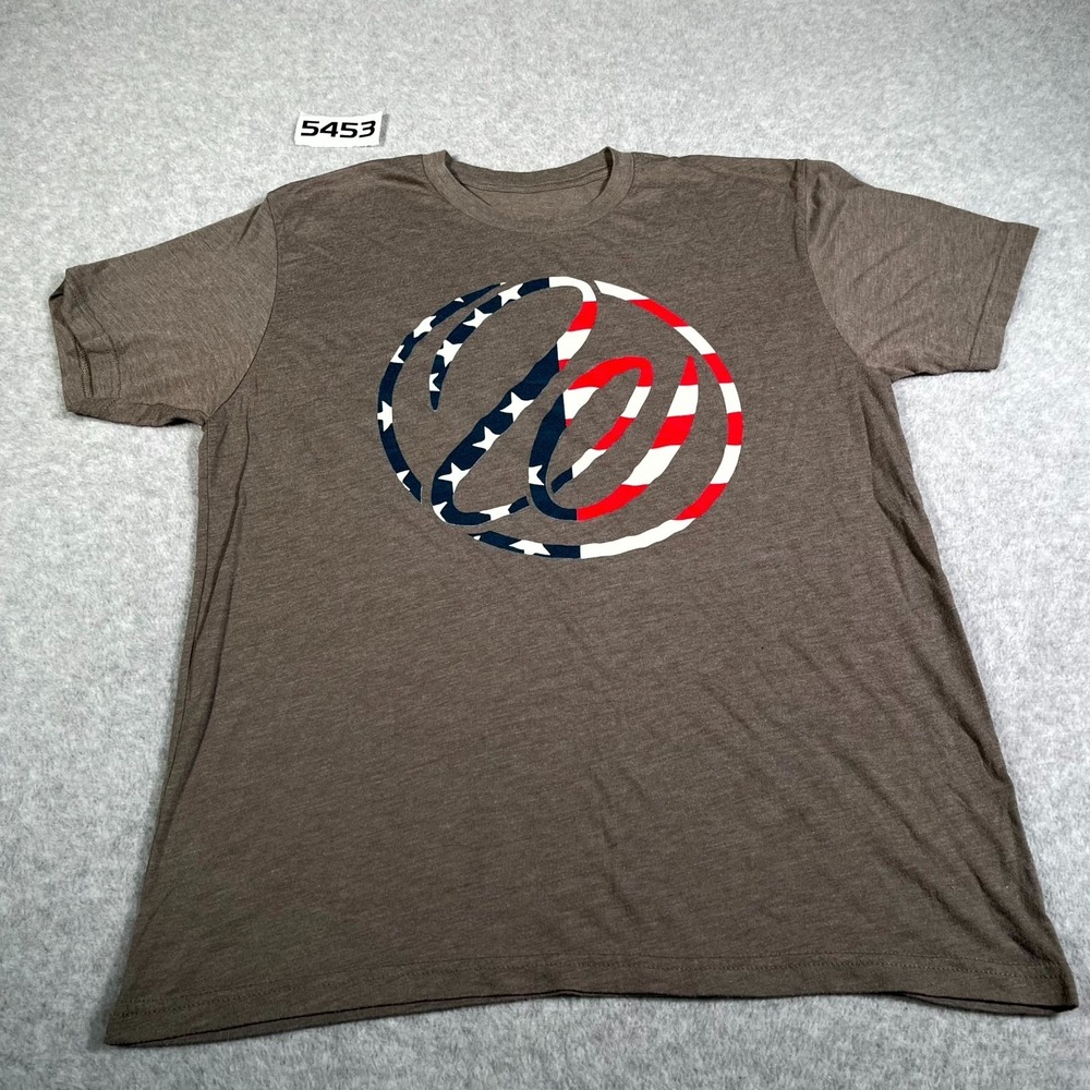 Weatherby T Shirt Mens Medium Brown Crew Neck Patriotic American Flag Logo